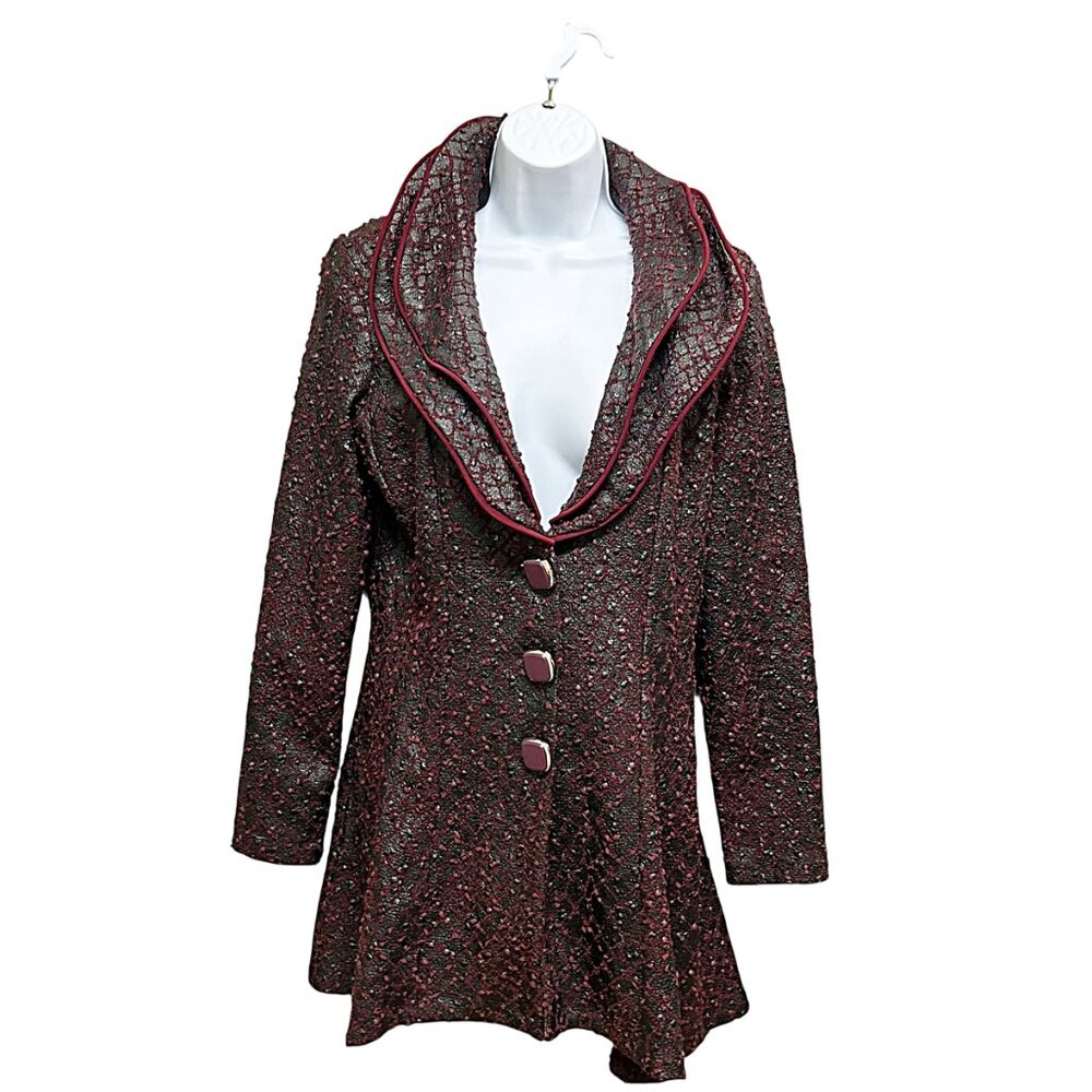 Frank Lyman Adjustable Collar Cardigan Jacket Red Black Size 8